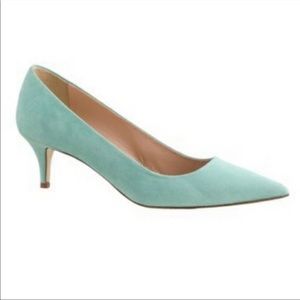 J Crew Esme Mint Aqua Suede Kitten Heel Pumps size 8